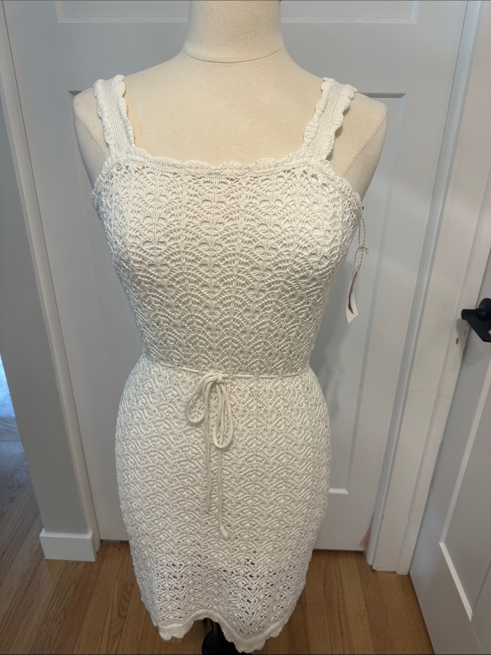 Jessica Simpson White Crochet Tie-Waist Mini Dress
